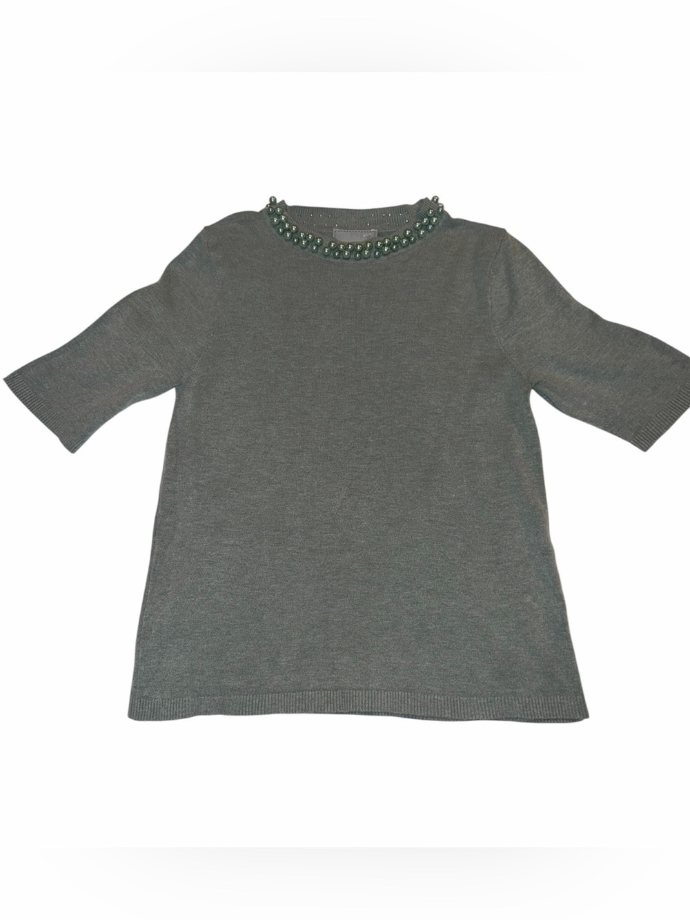 Women's LIV Milano Gray Beaded Neck Sweater Top Small
